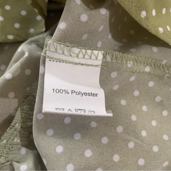 Green with White Polka Dots Cropped Self-Tie Ruffle Hem Peplum Blouse - Picture 8 of 9